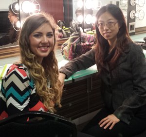 elissa Petrescue with SPC professor Dr. Xu Hui in the dressing room at the Mahaffey Theater before her recent performance with the Florida Orchestra